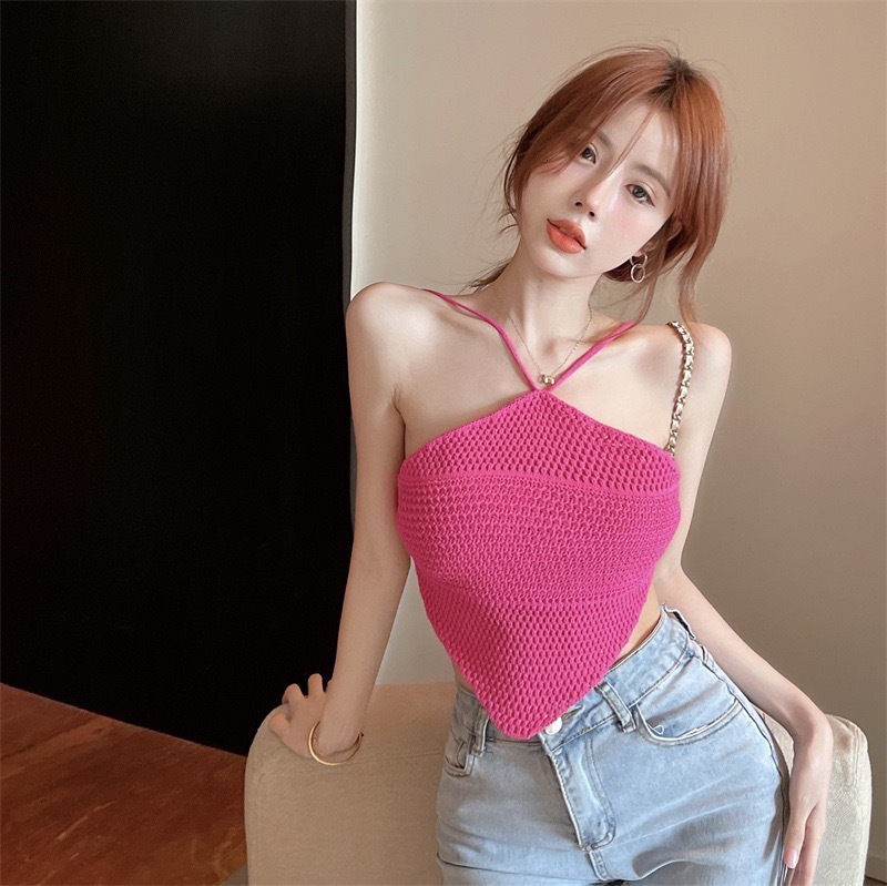 2025 New Spicy Girl Hanging Neck Sexy Designer Small Vest Beach Outdoor Beautiful Vest Slim Fit Pure Desire To Wear Strapless Short Top