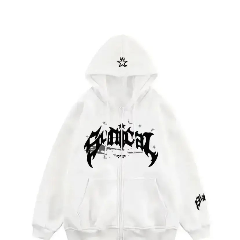 2024 American Retro Zipper Sweater Gothic Letter Star Hoodie Fashion Mens Casual and Coat 250318Z
