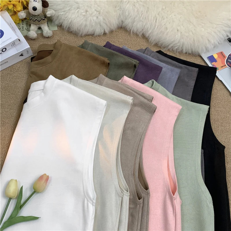 heavy-duty suede vest mens summer high-end feeling Ins Ruffian handsome casual loose sports sleeveless T-shirt mens clothing 250318