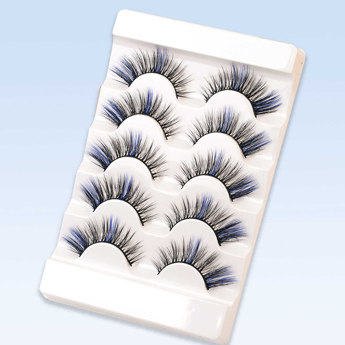 One piece false eyelash style with colored eyelashes 5 pairs of synthetic eyelashes W250324
