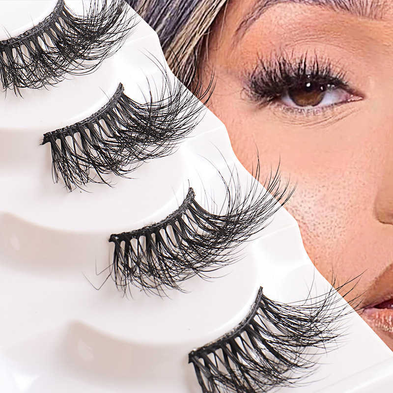 Messy and exaggerated high imitation mink fur half eye false eyelashes 4 pairs set thick curled eyelashes W250324
