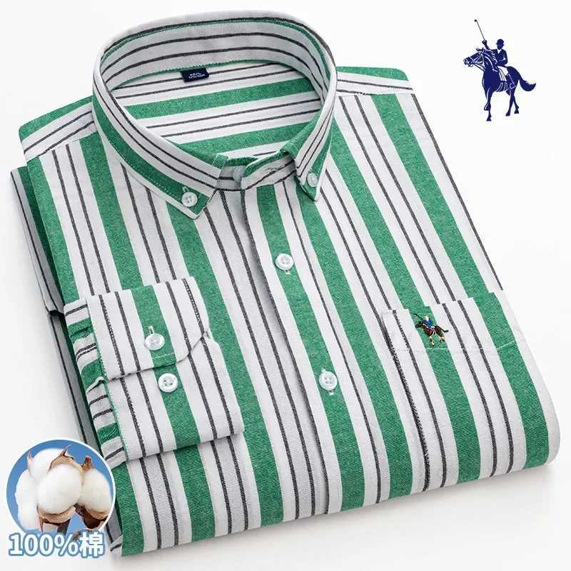 Mens long sleeved casual shirt cotton Oxford fashion stripe regular suitable for business shirt factory sales mens dress shirt X250324