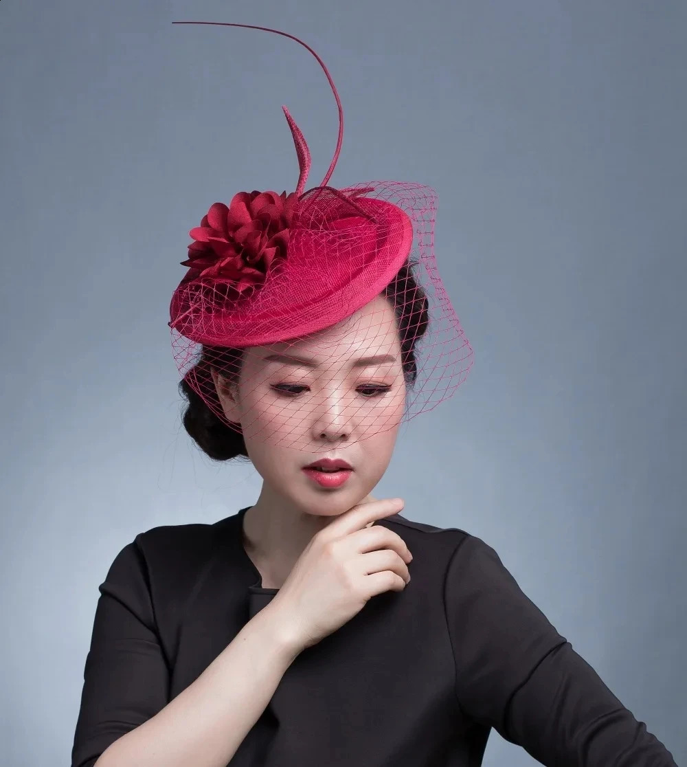 Women Chic Fascinator Hat Cocktail Wedding Party Church Headpiece kentucky Headwear Feather Hair Accessories Sinamay Fascinators 250324