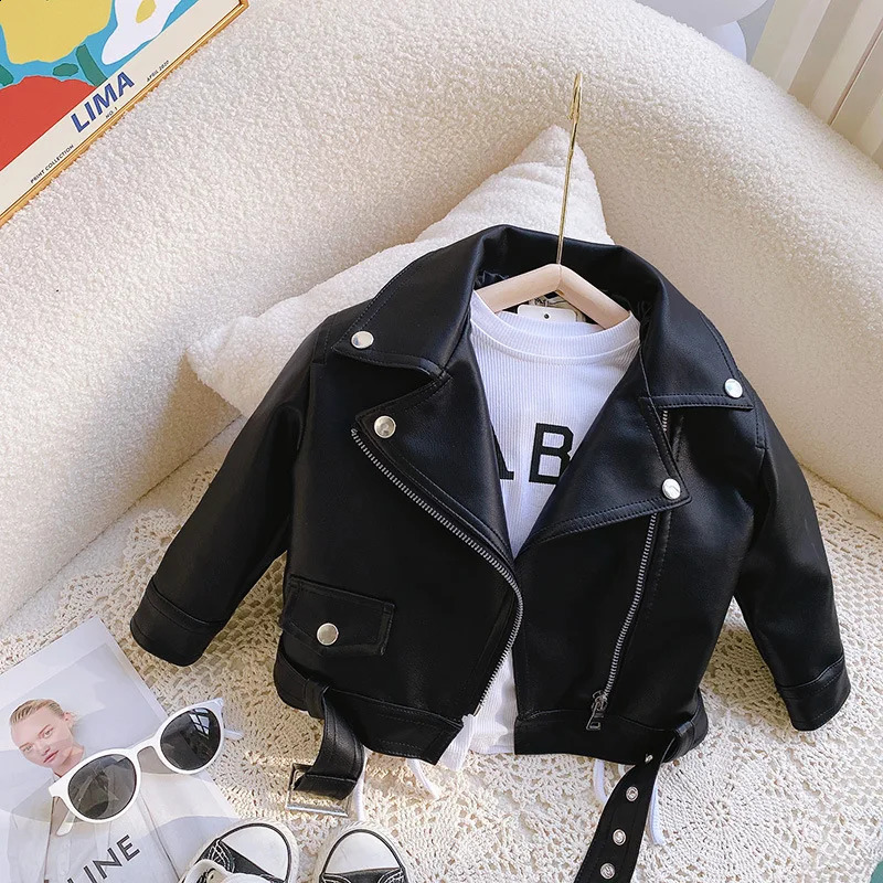 Baby womens leather jacket boys spring jacket childrens short collar clothes autumn jacket childrens fashionable casual zipper top 250324