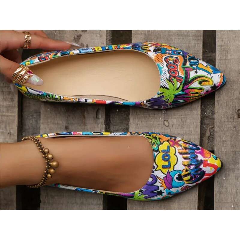 Plus Size Slip on Women's Hot Sale Daily Flats Women Print Shallow Pointed Toe Soft Bottom Shoes Ladies