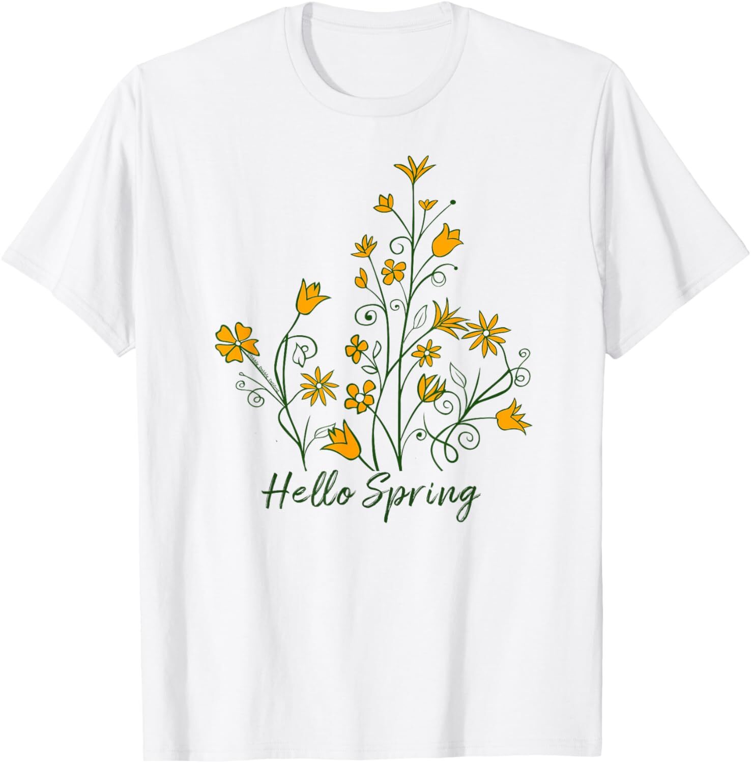 T shirt for Mens Pretty Springtime "Hello Spring" Yellow Flowers - Spring Graphic Tee Casual Tops Clothes Short sleeve