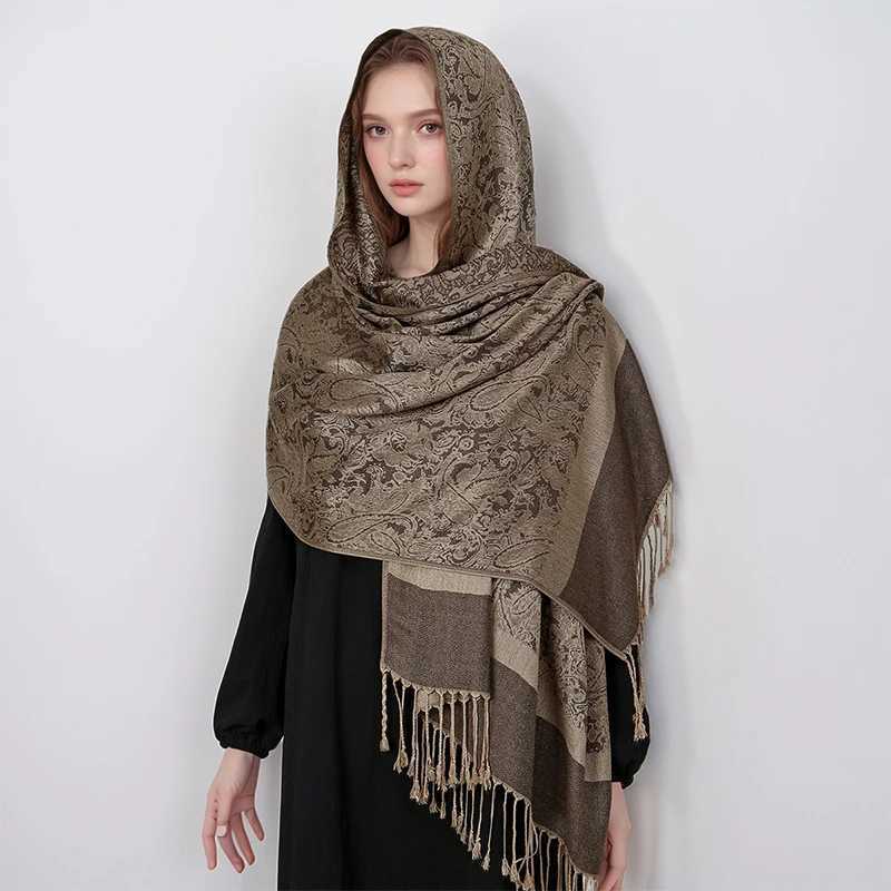 Jacquard scarf luxurious and fashionable thick and soft womens scarf stole shawl Muslim headscarf wrapped neck headscarf X250324