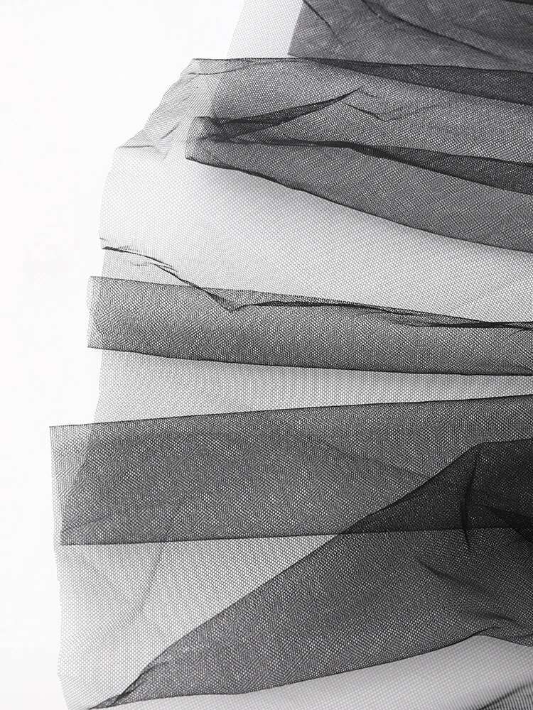 Women Black Mesh Ruffles Perspective Blazer New Lapel Long Sleeve Jacket Fashion Tide Spring Summer 2025 Cpdb110