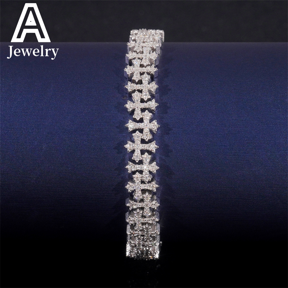 New Arrivals Hip Hop Iced Out Jewelry Pass Test Silver 8.5mm Cross Necklace VVS Moissanite Cuban Link Chain