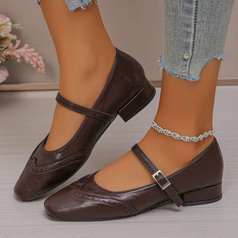 Plus Size 43 Mary Janes Woman Spring 2025 Square Toe Ankle Strap Ballet Flats Women Comfortable Ladies Casual Single Shoes