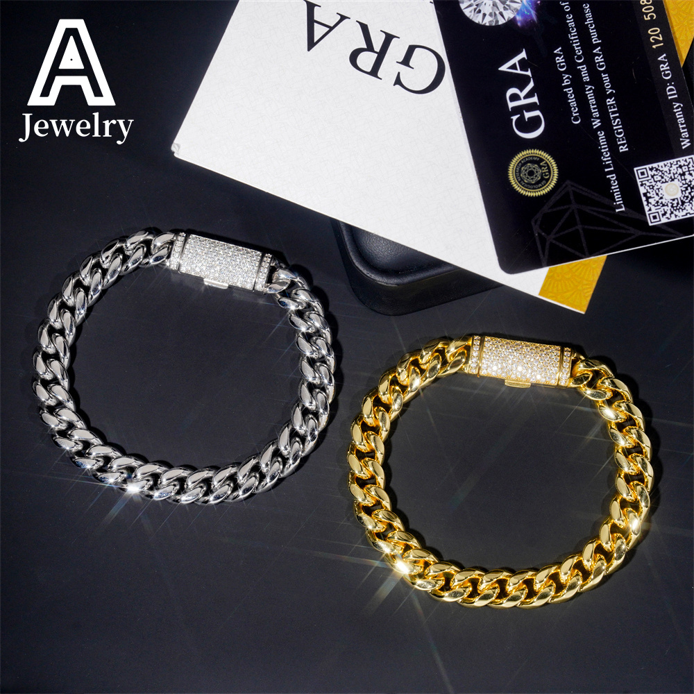Hip Hop 10mm Wide 316L Stainless Steel Cuban Chains 925 Silver VVS Moissanite Lock Fashion Men Necklace Bracelet