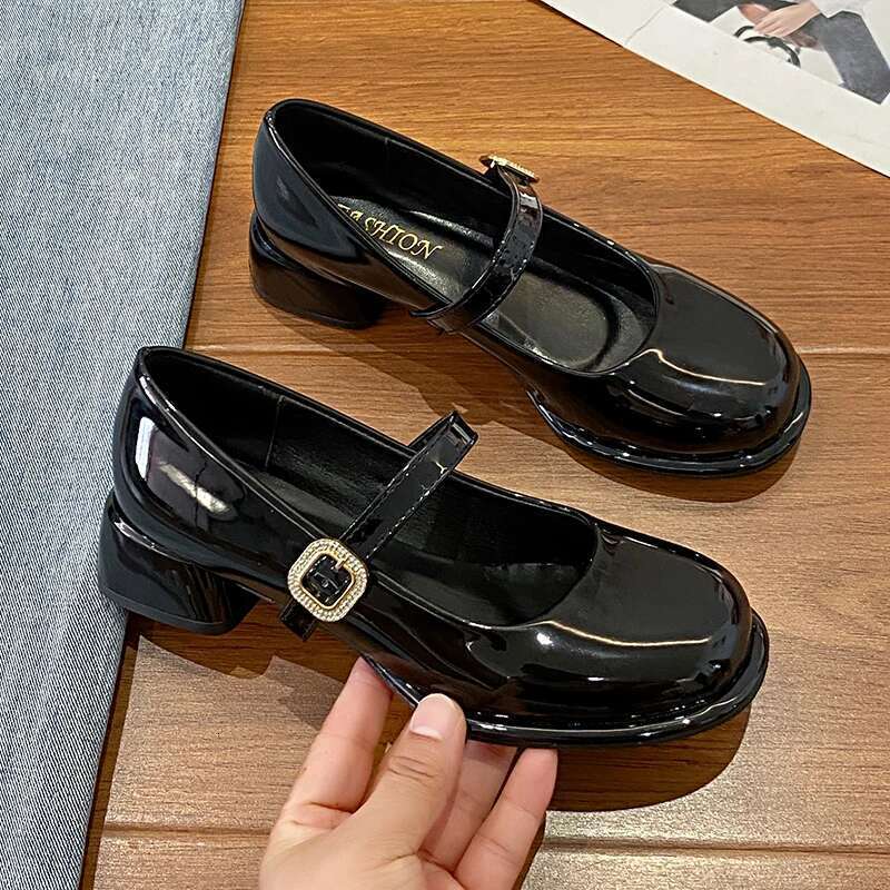 Pumps New Mary Jane Big Size Belt Buckle Small Leather for Women Thick High Heels Shoes