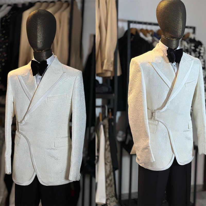 Simple Wedding Tuxedos Jacquard Drawstring Men Suit Peaked Lapel 1 Piece Set Jacket Party Groom Business Blazers Customized