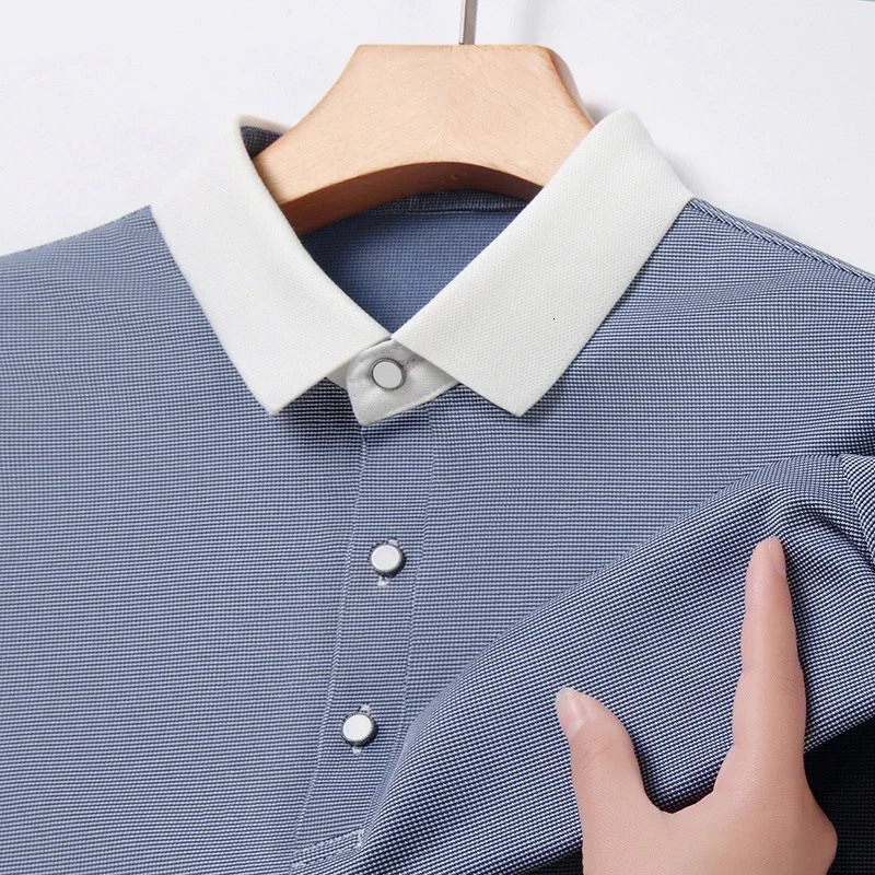 2024 mens striped cotton business casual short sleeved polo shirt fashionable comfortable breathable top 250312