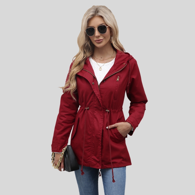 New cotton hooded trench coat women's spring and autumn coat European and American large size loose solid color clothing