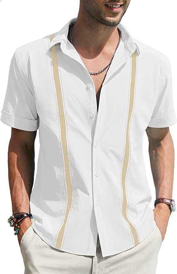 Men's Shirts Guayabera Shirts Button-Down T-Shirts Summer T-Shirts Beach Wear Navy Blue Short Sleeves Colorful Casual Daily Wear 240112