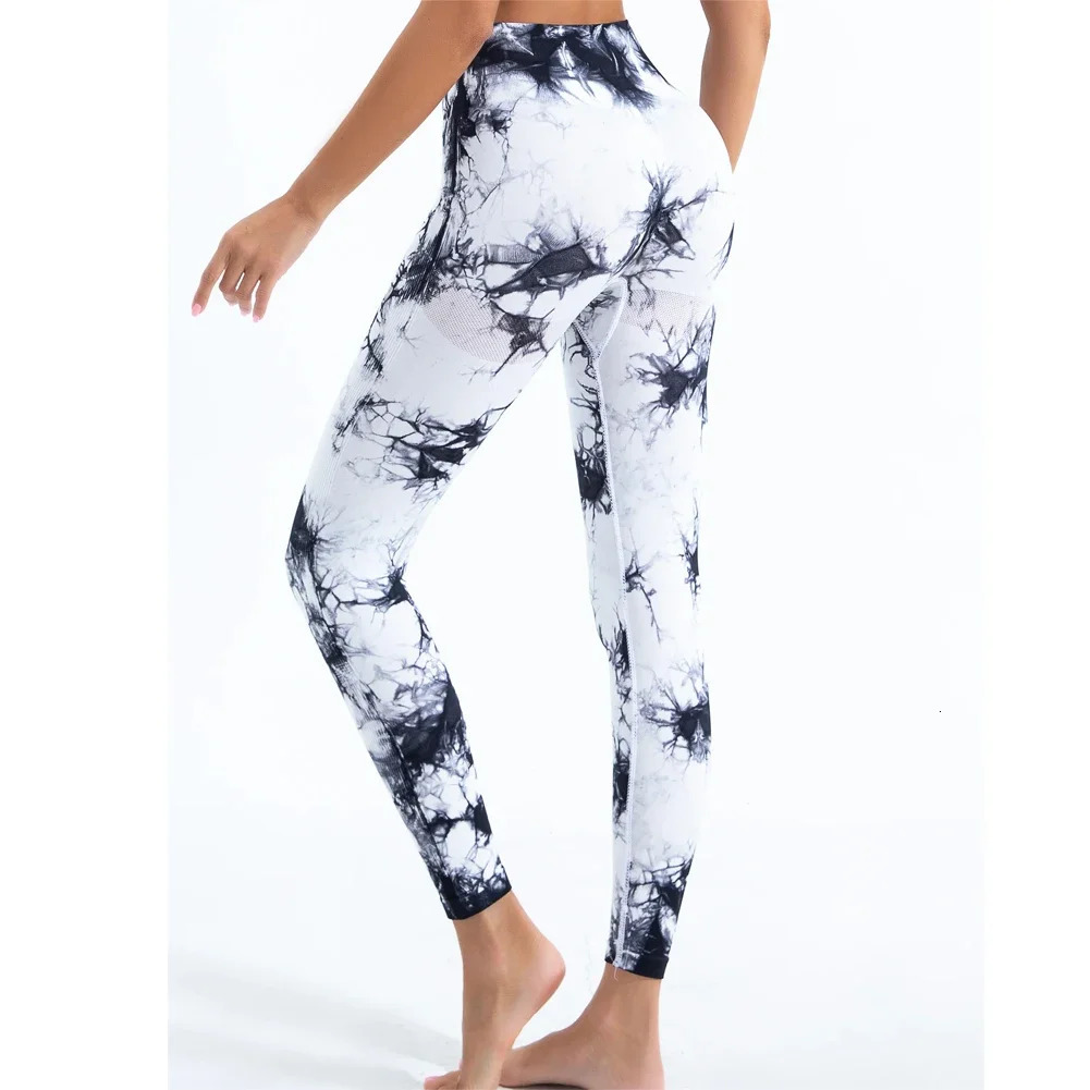 Womens tie dye seamless peach hip high waist pants elastic fitness yoga 250324Z