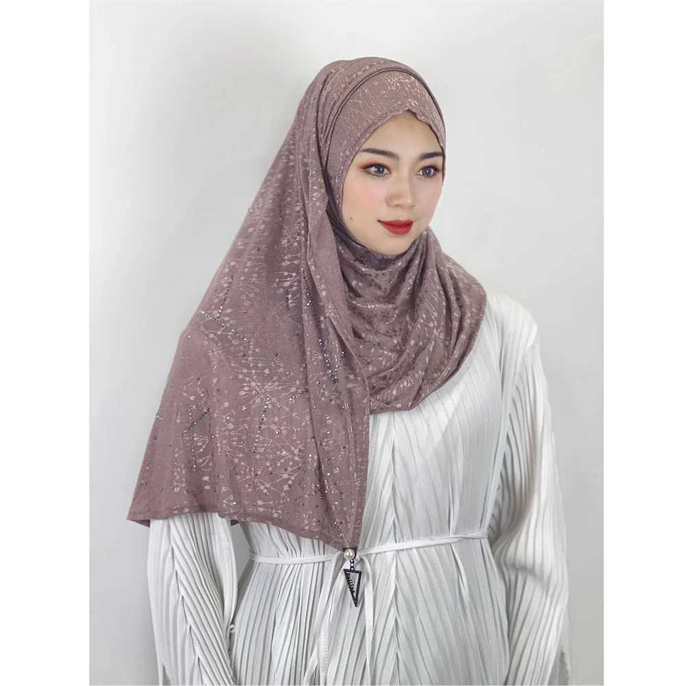 Hot Diamond Muslim Wen Instant Headscarf Long Scarf with Hoop Needleless Scarf Flash Headscarf Islamic Tassel Packaging Stopper X250324