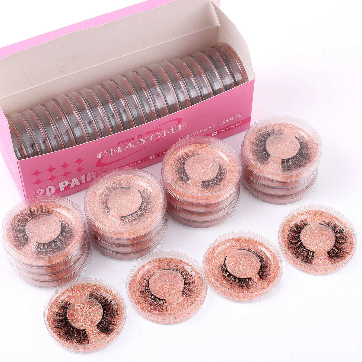20 boxes of natural thick curled false eyelashes in pairs with a full and exaggerated section for paired eyelashes W250324