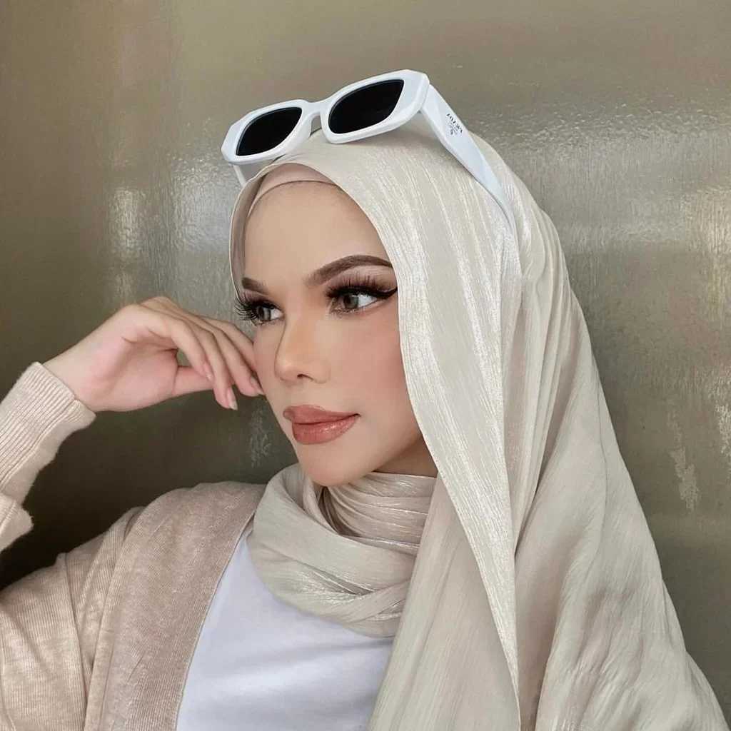 Muslim Fashion Headscarf Scarf 175 * 75cm Muslim Bun Islamic Glitter Silk Shawl Luxury Scarf X250324