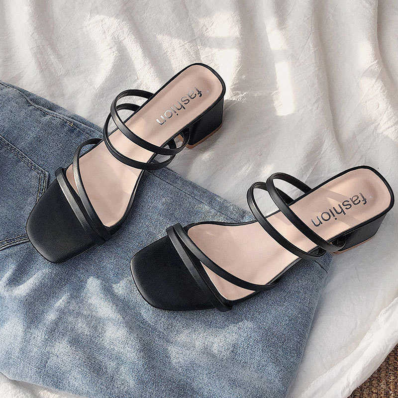 Black Thin Sandals Fairy New Mid Heel Sandals for Women