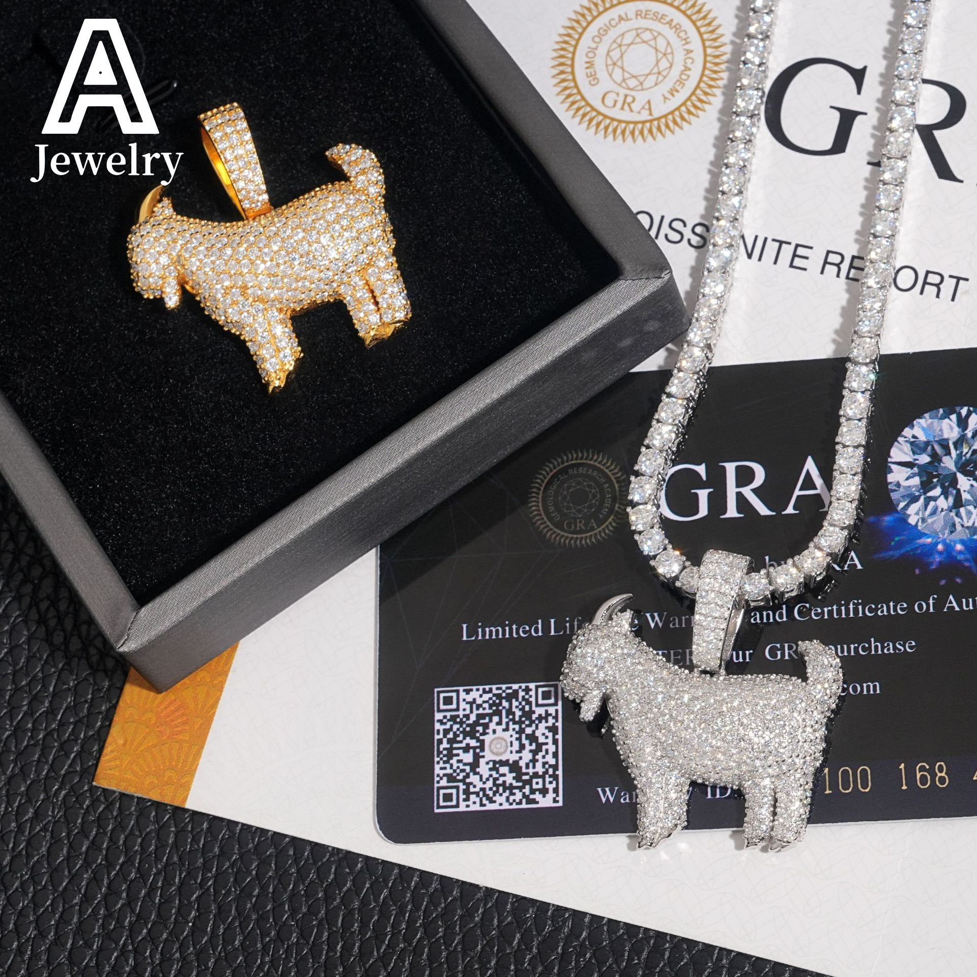 Custom hip hop iced out Jewelry Sterg Sier necklace VVS moissanite Dia chain set Sheep Pendant