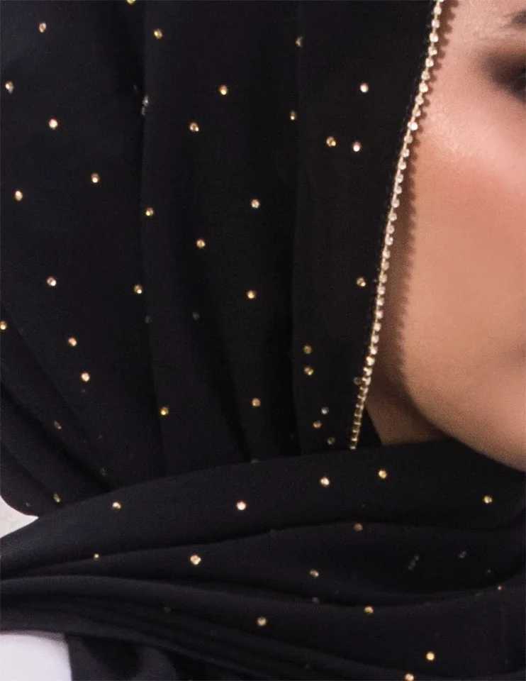 New Fashion Diamond Chain Headscarf Long Chiffon Soft Scarf Shining Stone Packaging Elegant Echape Foard Muslim Scarf X250324