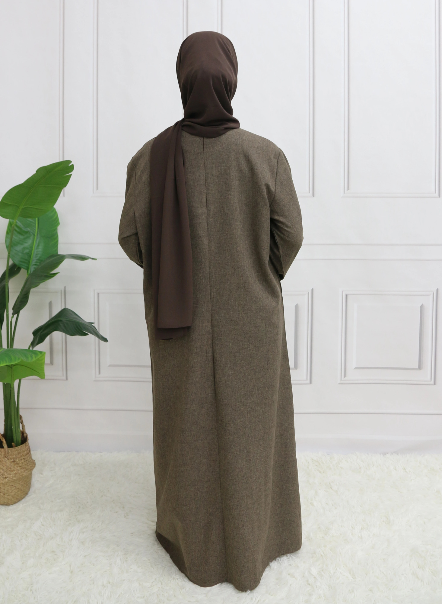 Modest Closed Plain Long Sleeve Abaya Without Hijab With Belt Basic Islamic Eid Clothes Dress 250324