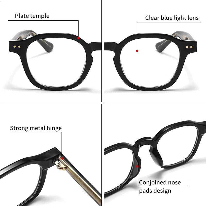 GCV Acetate Johnny Depp Men Women The Blu-Ray Computer Goggles Round Transparent Eyeglass Frame Blue Blocking Glasses 250319