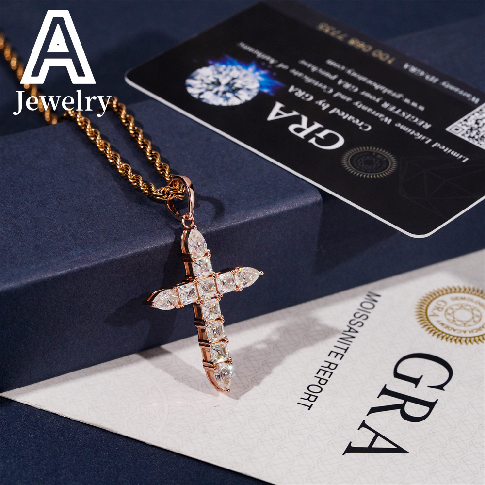 Hip hop jewelry Luxury Cross Pendant Pass diamond tester 925 silver moissanite diamond cross pendant iced out
