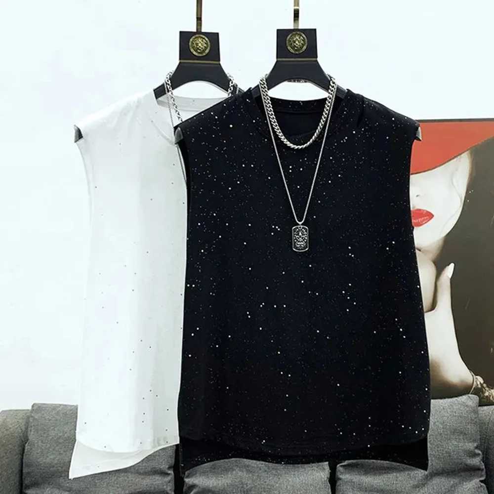 Mens vest starry sky hole retro vest summer casual sports gym fashionable Korean round neck top mens clothing 2024 unisex X250324