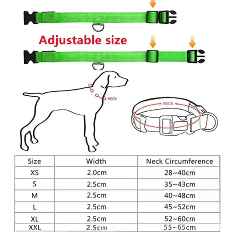 LED Glowing Dog Collar Adjustable Flashing Rechargea Luminous Collar Night Anti-Lost Dog Light HarnessFor Small Dog Pet Products 250320