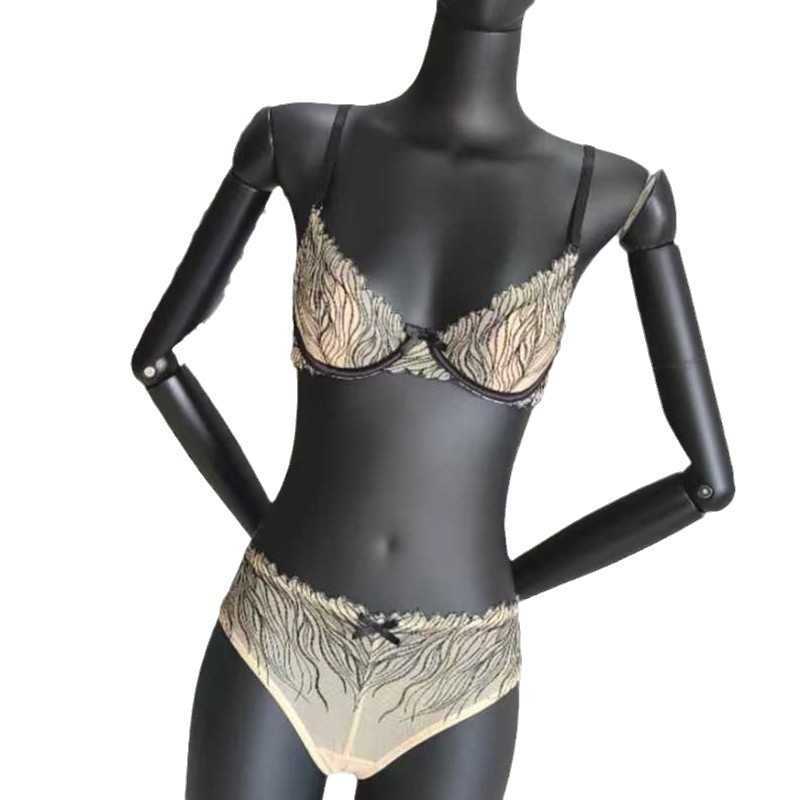 French sexy lingerie leopard print ultra-thin rabbit ear cup bra with large chest and small steel support bra set 250315
