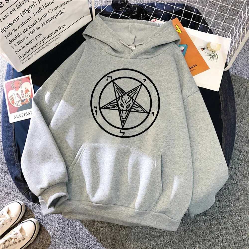 Neo Gothic Mysterious Five Point Star Satan Printed Hoodie Mens Simple Casual Hoodie Street Loose Sweater Wool SweaterT250323