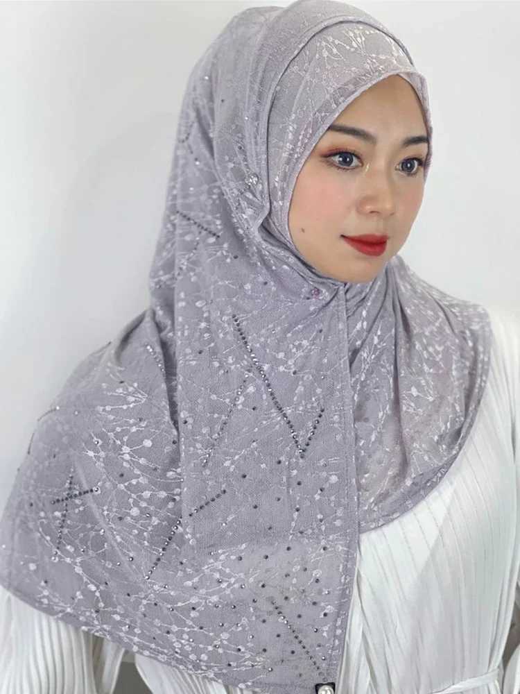 Hot Diamond Muslim Wen Instant Headscarf Long Scarf with Hoop Needleless Scarf Flash Headscarf Islamic Tassel Packaging Stopper X250324