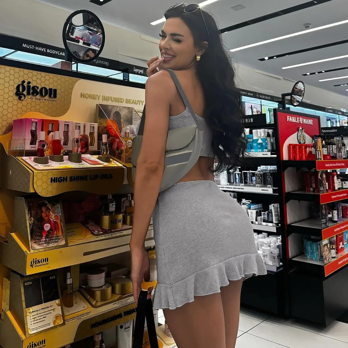 2025 Summer Two Piece Sets Fashion Women Strap Sexy Sleeveless Crop Tops Short Skirts Suit Casual Solid Knit Slim Outfits 250324