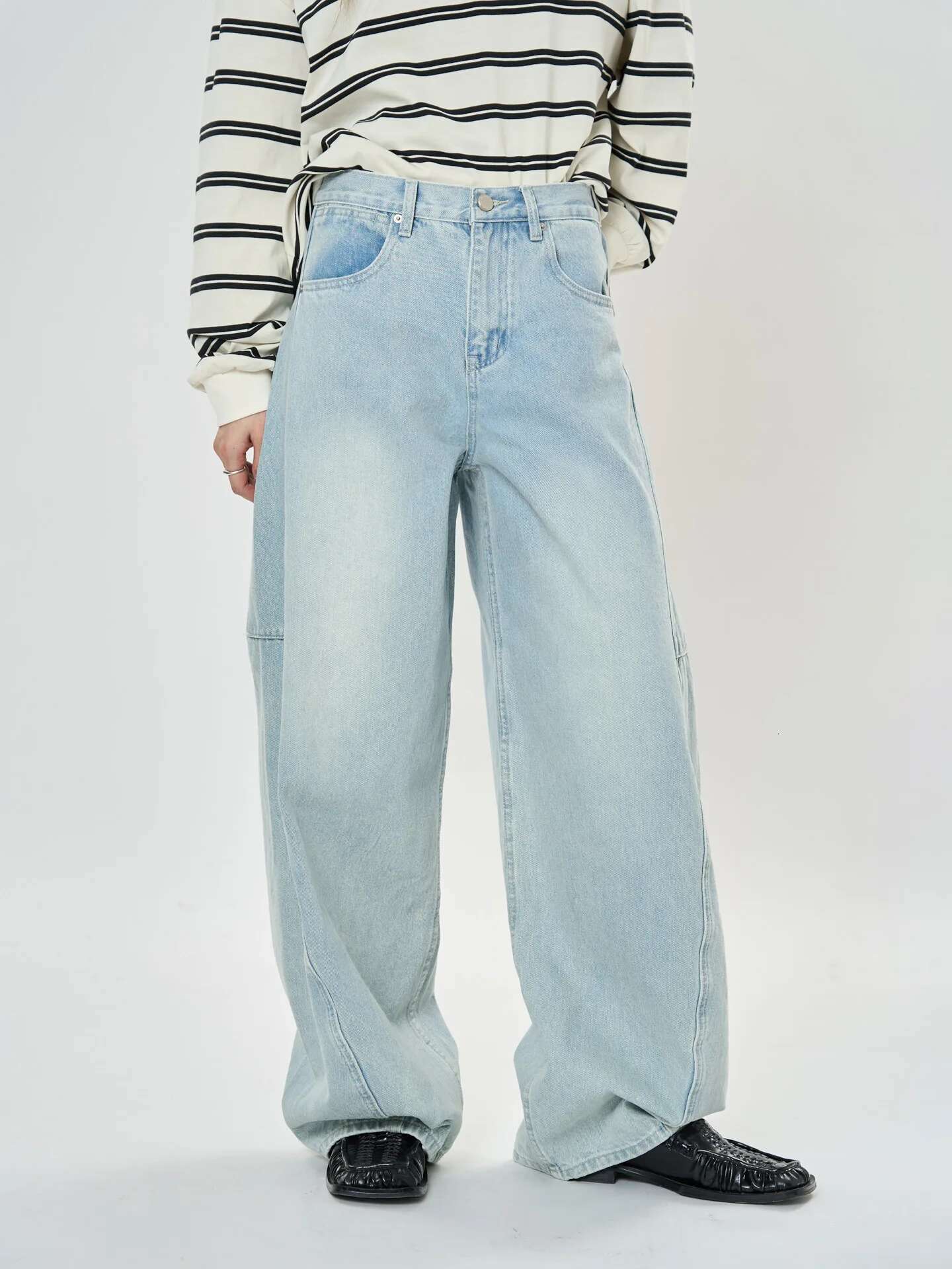 Spring And Autumn Women's Casual Solid Color High Waist Loose Wide Leg Jeans