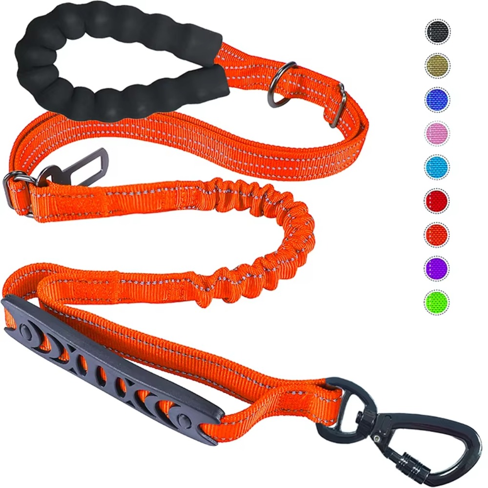 New Heavy Duty Tactical Bungee Dog Leash Reflective Pet Leashes with Car Seat Belt Dog Accessories for Small Lagre Dogs