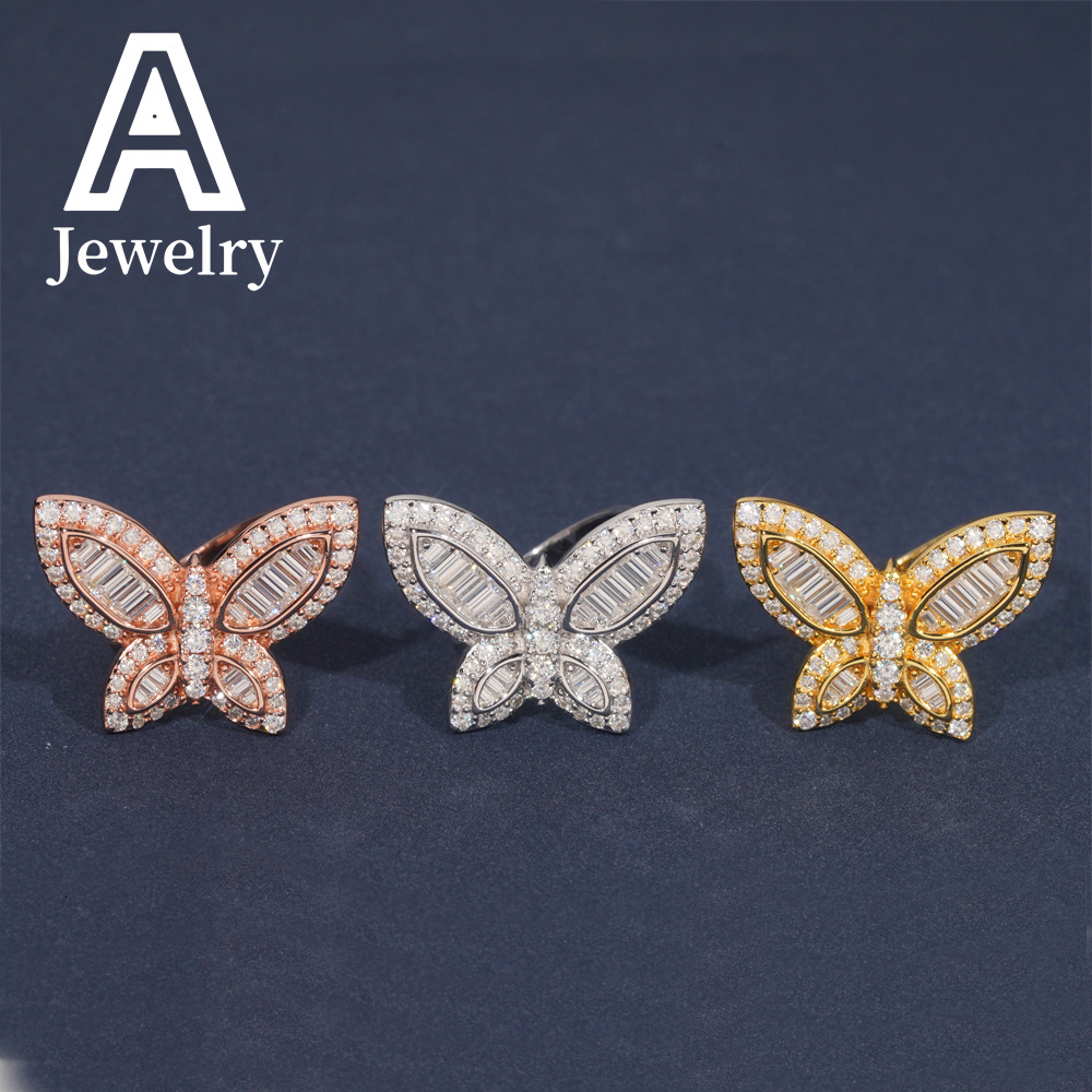 Hip Hop Fine Jewelry Butterfly Ring Moissanite Championship Ring 925 silver rings for Girl Women