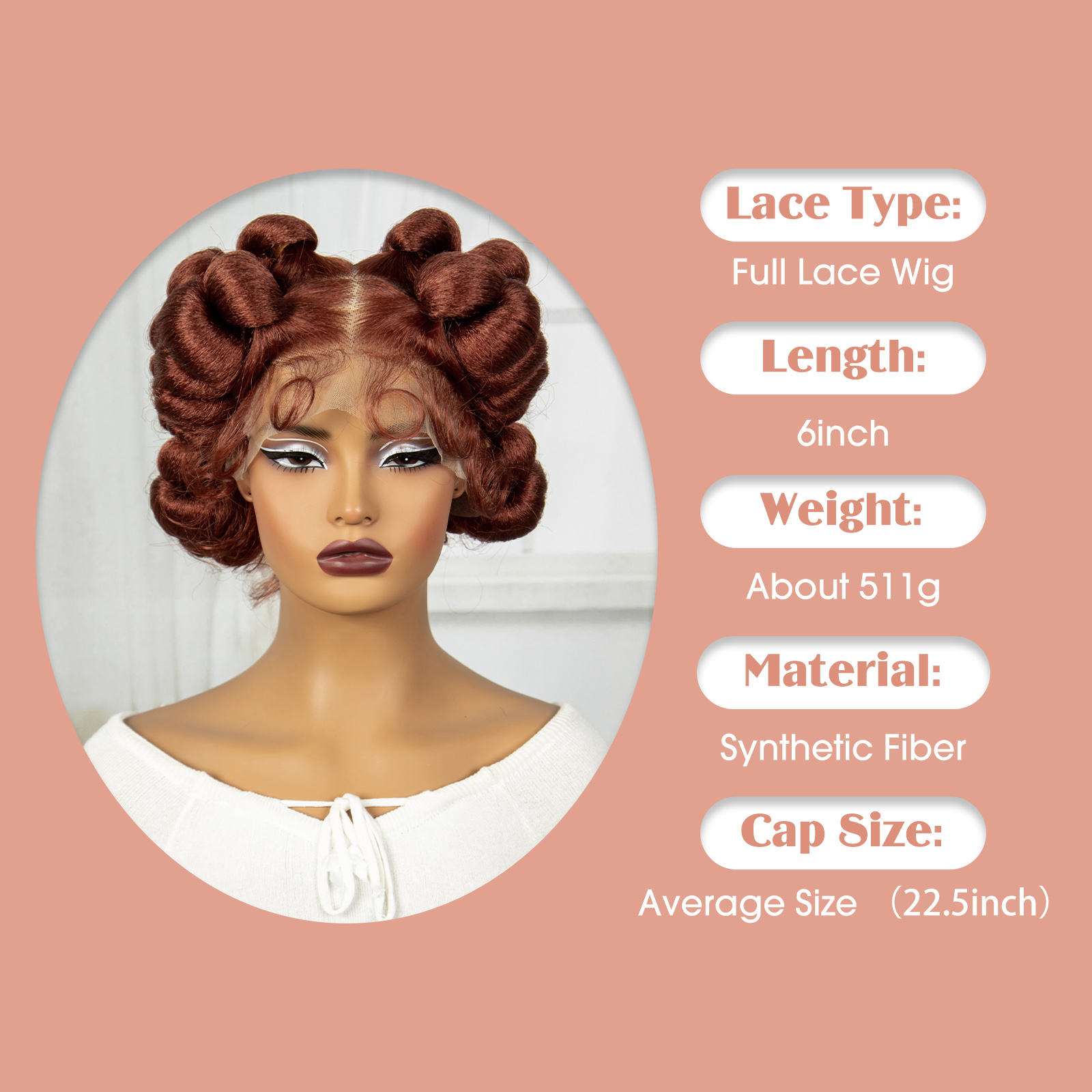 350# Reddish Brown Color 6inch Transparent Full Lace Braided Wigs Short Cute Handmade Bantu Synthetic Braided Lace Wigs Knotless Braids Wig