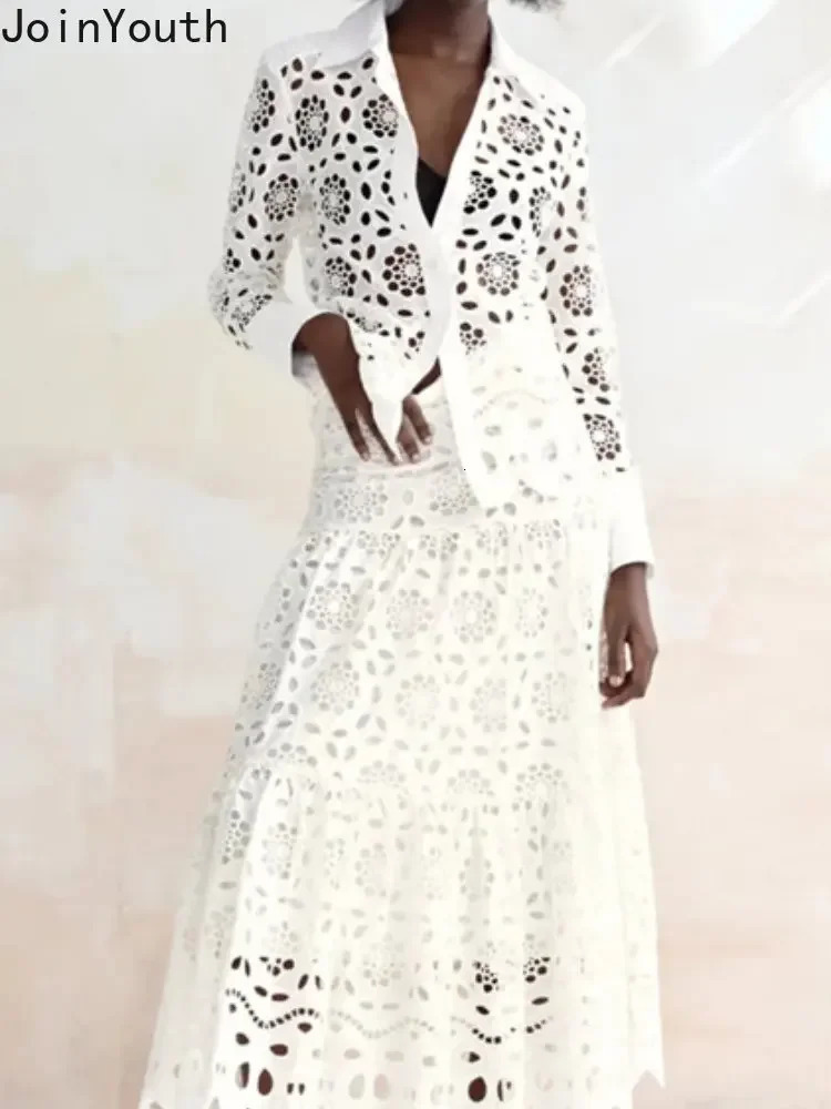 White Hollow Out Women Shirt 250318