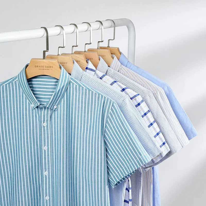 New summer pure cotton short sleeved mens solid color casual breathable loose Oxford shirt mens trendy clothing X250324