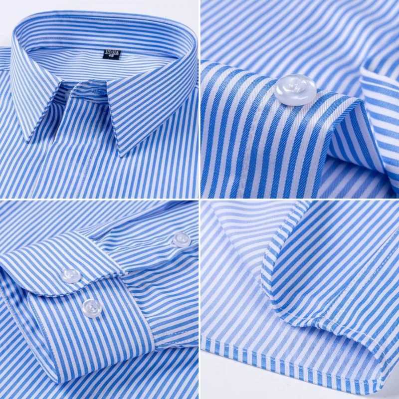 New high-quality wrinkle resistant mens shirt long sleeved mens slim fit dress Camisa Social Business shirt striped shirt 6XL 7XL X2503241