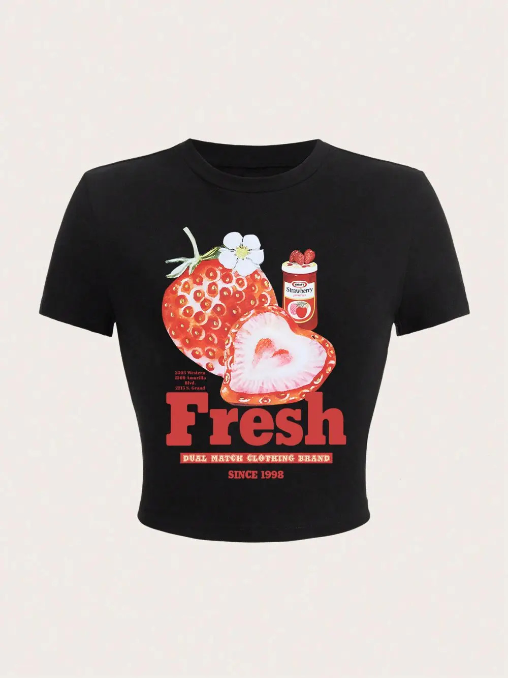 Fresh Strawberry American Retro Creative Printed Crop Top Y2K Summer Womens Tshirt Elastic Soft Comfortable Dress 250324