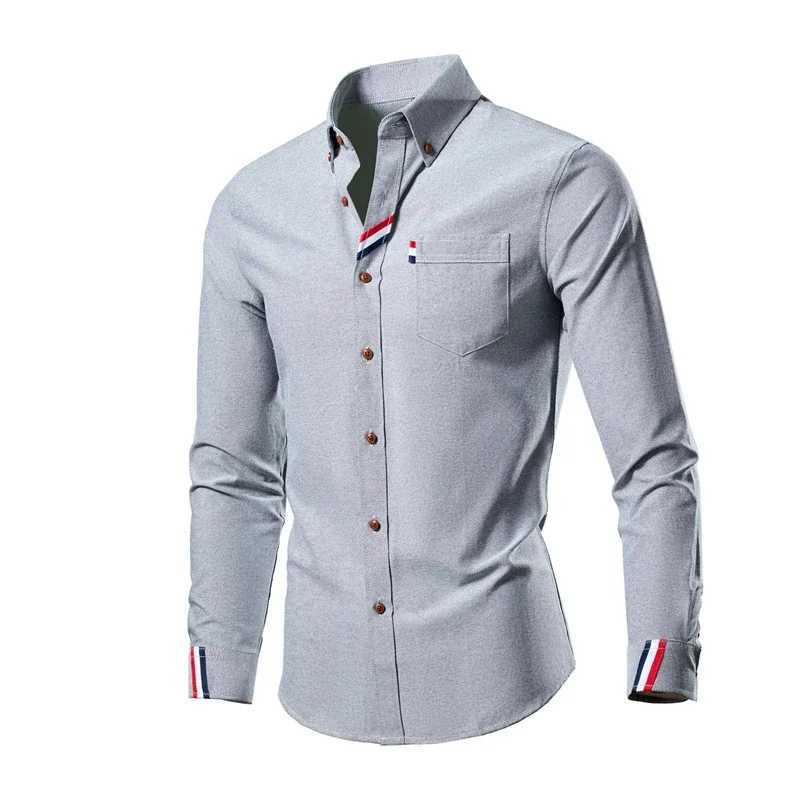 Mens wrinkle resistant elastic slim fit shirt mens business dress basic fashion casual long sleeved shirt mens social formal shirt X250324
