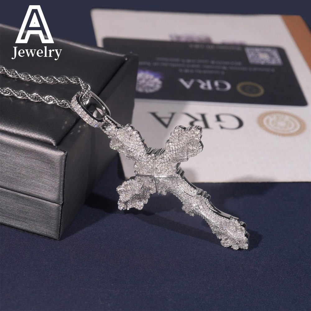 Stock Iced Out Hip Hop Pendant 925 Silver White Gold Plated VVS1 Moissanite Diamond Cross Pendant Necklace