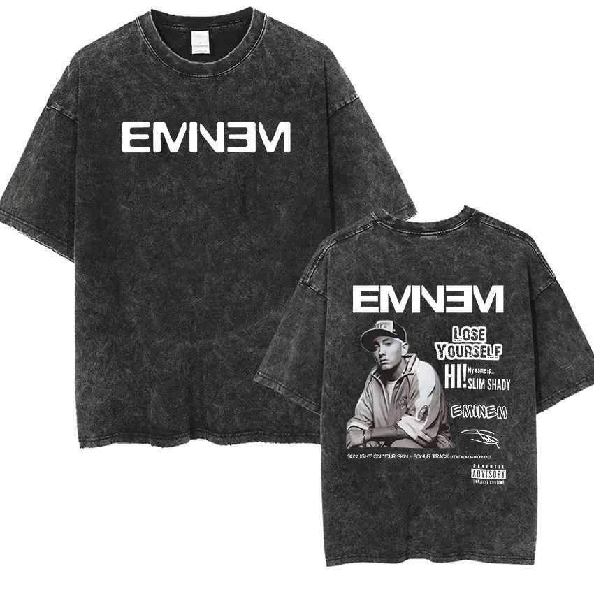 90s rapper Amus world tour music graphic T-shirt mens cool hip-hop retro wash oversized T-shirt unisex Gothic T-shirt X250324