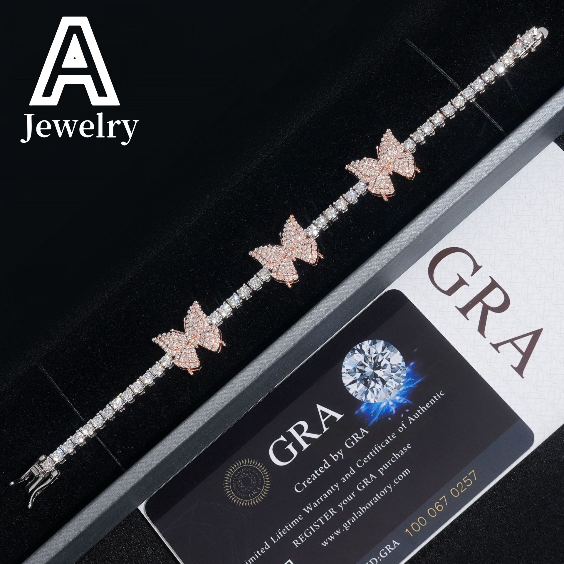 New Arrival Fashion Special Hip Hop Two Tone Rose Gold 925 Sterling Silver 3MM Moissanite Butterfly Tennis Bracelet