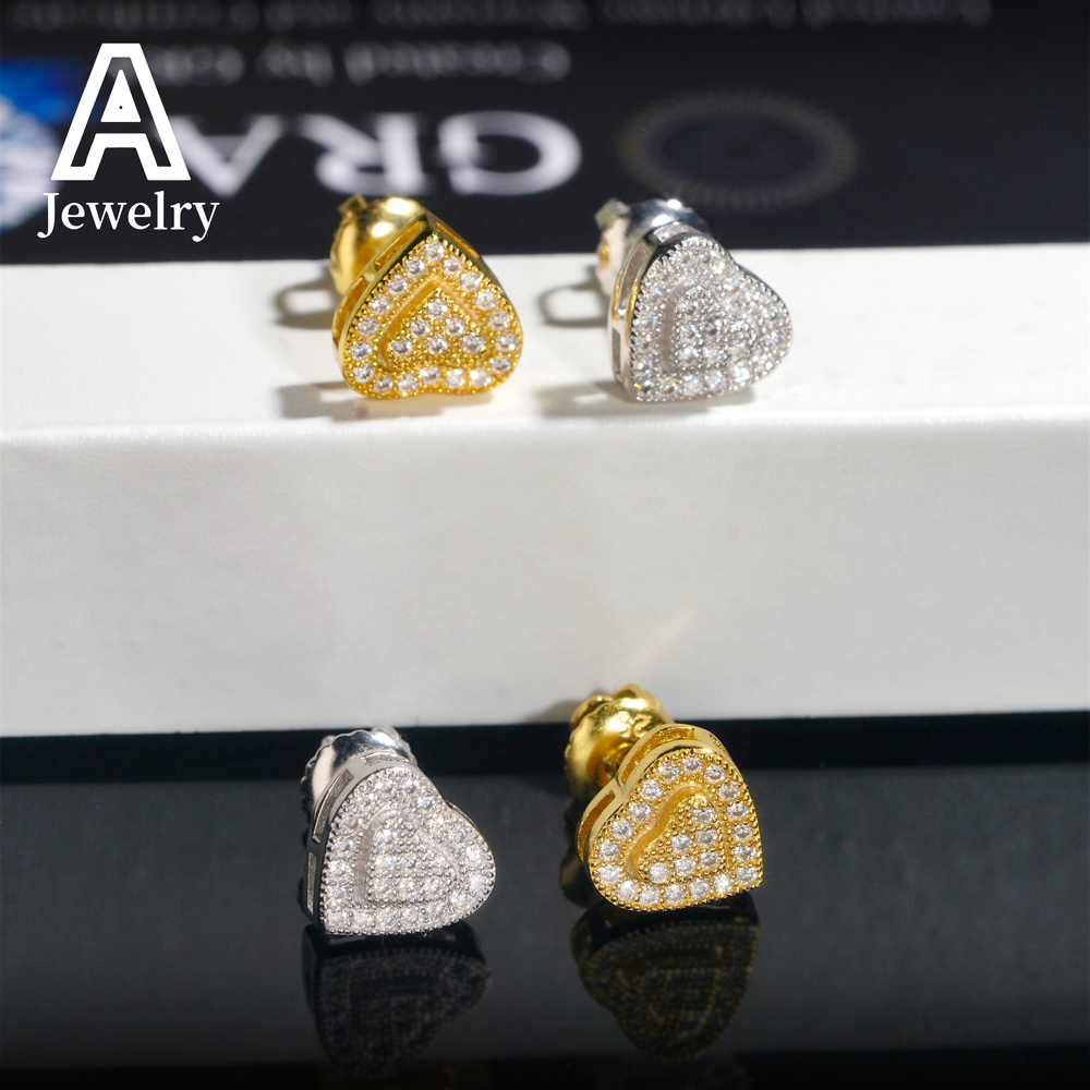 Fine jewelry 925 sterling silver diamond vvs moissanite jewelry heart stud earrings