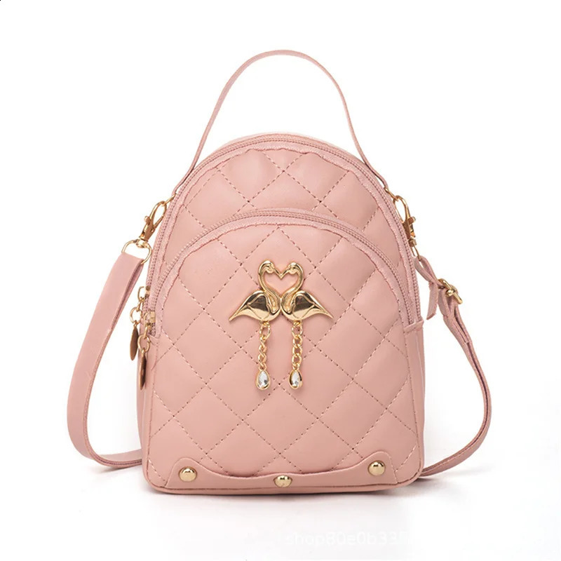 Diamond shaped student double-layer backpack womens fashionable swan tassel pendant mini backpack 250318